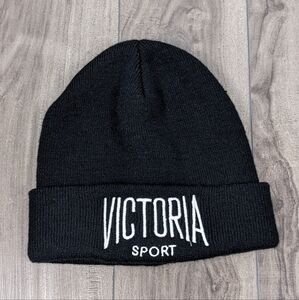 Victoria's Secret Sport Black Toque Beanie Hat Winter One Size